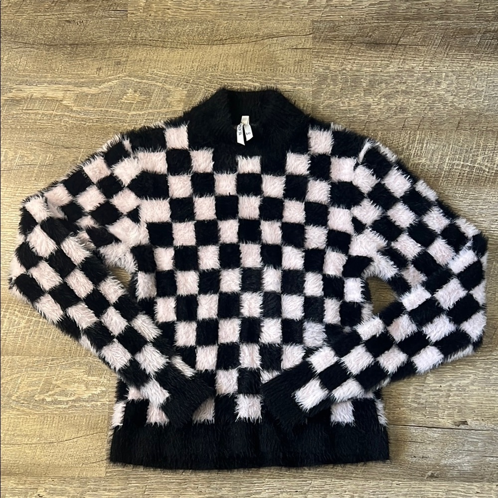 Black Friday Checkered Fuzzy Sweater Size 10